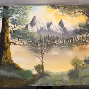 29x22 Original Mountain Landscape Oil On Canvas Painting Artist Signed